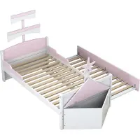 Xdovet Kinderbett aus Holz,Einzelbett(90*200cm,Rosa,mit ausziehbares Bett)Segelbootform,Stauschrank am Bettende, Hausbett, Kinderbett