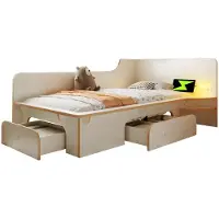 Xdovet Kinderbett mit Leselicht,USB,Type C und 3 Schubladen, Bettgestell für Erwachsene, Kinder und Jugendliche,rutschfestes Design,90 x 200cm，weiß
