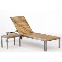 ALEOS . Designer Sonnenliege mit Tisch aus Edelstahl A-Grade Teak Holz Gartenliege Liege Strandliege, 5-fach verstellbar, wetterfest, langlebig, mit Rollen, für Pool Terrasse, Outdoor