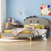 TavilaEcon Dinosaurier Kinderbett aus Polyurethanfür Jungen und Mädchen - Hochwertiges Flachbett mit lebendigem Design, leicht zu reinigen und vielseitig,140x200cm, Grau