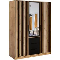 AGMAT-FURNITURE Drehtürenschrank Nancy D3 LUX, 3 Türen Kleiderschrank mit Spiegel, Moderne Garderobe, Schrank Größe: 149 x 200 x 57,5 cm