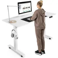 Di volio Höhenverstellbarer Schreibtisch Biago, 140 x 60 cm, elektrischer Computertisch bis 80 kg belastbar, ideal fürs Home-Office - Weiß