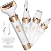 Kuny lektrischer Rasierer für Frauen, 4-In-1 Elektrischer Damenrasierer, Schmerzfreier Intimrasierer Elektrorasierer für Frauen, Haartrimmer für Gesicht