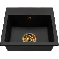 Brado Granitspüle Einbeckig DON – Schwarz – Goldener Syphon