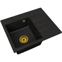 Brado Granitspüle Einbecken Exclusive 60 Rechts – Schwarz gesprenkelt – Goldener Siphon