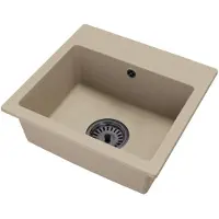 Brado Granitspüle Einbeckig DON – Beige – Schwarzer Syphon