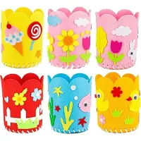 OD19 6 Stücke Kinder Filz Bastelsets, Kinder Nähsets DIY Handwerk Niedlicher kreativer handgefertigter Stiftehalter Kinder Basteln Spielzeug Kits, Stifthalter