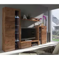 Lempert 4-teilige Wohnwand Rumba Set mit Glasvitrinen und Lowboard, Lefkas Eiche