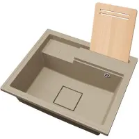 Brado Granitspüle Einbecken Elite 6052 – Beige – Chrom-Siphon – Ablaufabdeckung – Schneidebrett