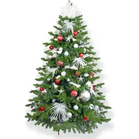 LAALU Dekorierter künstlicher Weihnachtsbaum mit 133 Ornamenten POLAR RED II 180 cm mit Ständer und Weihnachtsschmuck