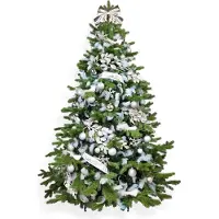 LAALU Dekorierter künstlicher Weihnachtsbaum mit 131 Ornamenten SKY SILVER 240 cm Baum mit Ständer und Weihnachtsornamenten