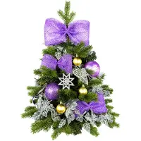 LAALU Künstlicher Weihnachtsbaum 60 cm mit LED-Beleuchtung, VIOLETTHARMONIE II, mit 28 Weihnachtsbaumschmuck, Pflanztopf mit Jutesack