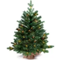 LAALU Weihnachtsbaum künstliche grüne Tanne Bernard im Topf 60 cm mit LED-Beleuchtung