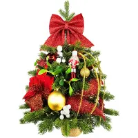 LAALU Künstlicher Weihnachtsbaum 60 cm mit LED-Beleuchtung, ROTERNUSSKNACKER II, mit 33 Weihnachtsbaumschmuck, Pflanztopf mit Jutesack