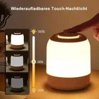 Sross Nachttischlampe Touch Dimmbar,LED Nachtlicht Nachtlicht ,mit Batterie ,USB-Aufladung
