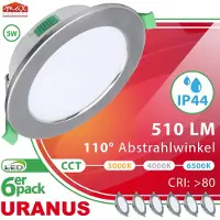 Maxkomfort GmbH 6x LED Einbaustrahler URANUS 5W IP44 Eisen gebürstet – Warmweiß, Neutralweiß, Kaltweiß - 3000K/4000K/6000K