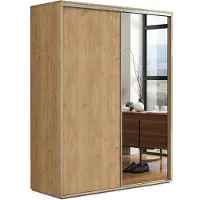BM-Möbel A20 Kleiderschrank mit 2 Schiebetür und Spiegel - Craft Gold - 100 x 62 x 245 cm
