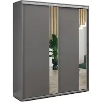 BM-Möbel A4 Schlafzimmerschrank mit 2 Schiebetüren und Spiegel - Graphit - 230 x 62 x 215 cm
