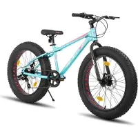 Hiland 26 Zoll Kinder Fat Tire Fahrrad Fettrad Kinderfahrrad 7-Gang, Doppel scheibenbremse Kinder Mountainbike für Jungen Mädchen, Grün