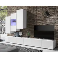 Ravio Wohnwand Amanda IX Oberschrank 300cm Wohnzimmer-Set Vitirne tv-Schränke viel Stauraum (Weiß matt + Weiß Hochglanz Fronten)