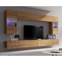 Ravio Wohnwand Amanda I Breite 300cm, Anbauwand vom Hersteller, Moderne Schrankwand, Mediawand (Eiche Gold)