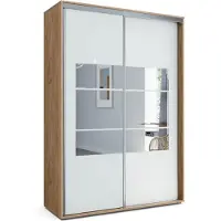 BM-Möbel A2 Schlafzimmerschrank mit 2 Schiebetüren, und Spiegel - Craft Gold – 230 x 62 x 215 cm