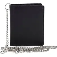 LEAS Biker Mini Geldbörse mit Riegel und Kette extra dünn im Hochformat, flaches Portemonnaie mit RFID Schutz Folie mit Geschenk Box Echt-Leder, schwarz