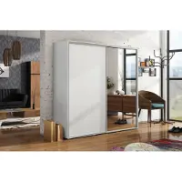 BM-Möbel A20 Kleiderschrank mit 2 Schiebetür und Spiegel - Weiß - 100 x 62 x 215 cm