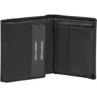 LEAS Mini Geldbörse mit Klappe dünn im Hochformat, flaches Portemonnaie mit RFID Schutz Folie mit Geschenk Box Echt-Leder, schwarz
