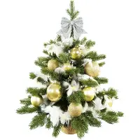 LAALU Künstlicher Weihnachtsbaum 60 cm mit LED-Beleuchtung, GOLDWEIHNACHTEN II, mit 34 Weihnachtsbaumschmuck, Pflanztopf mit Jutesack