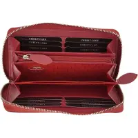 LEAS Große Vollleder Damen Geldbörse mit RFID Schutz Reißverschluss rundherum Damenlangbörse Portemonnaie Brieftasche lang in Echt-Leder, rot 19,5x9,5x2cm (BxHxT)
