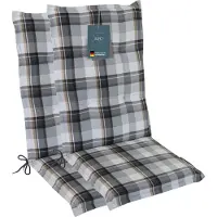 DiscountDeal24 LILENO HOME Gartenstuhl Auflagen als [2er Set - Hochlehner] in Karo Grau - bequeme Liegen als Sitzauflagen für Gartenmöbel - Stuhlkissen für Gartenstühle und Klappstühle