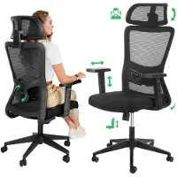 Di volio Bürostuhl Piozano – ergonomischer Office Stuhl mit 2D Kopfstütze & 3D Lendenstütze, leise PolyurethanRollen, schwarz