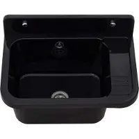 Faizee Home [VIGO Becken 50x43 cm] Hochwertige Montierbare Ausgussbecken Spüle Eckig Einbaubecken Kunststoff Waschtrog Spülbecken mit Abtropffläche inkl. Siphon-Set, Armatur:Ohne Armatur