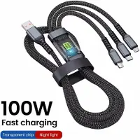 Exlene 5-teiliges 3-in-1-Transparent-Kontrollleuchten-Superschnellladekabel 100 W 6 A Universal mit Typ C USB Micro für iPhoneXiaomi Samsung Huawei, 1,2m
