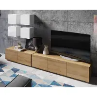 Ravio Wohnwand Amanda X Moderne Oberschränke komplett Möbel-Set Schrankwand (Weiß matt + Weiß Hochglanz Fronten / Goldene Eiche)