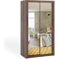 Ravio Schiebetürenschrank Zenit 120 cm, Zwei-Türen Garderobenschrank, Kleiderschrank (Farbe: Monastery Eiche, mit Spiegel)