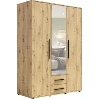Ravio Modena Kleiderschrank SZ3D2SZ mit Spiegel – großer 3-türiger Schrank mit Einlegeböden, Kleiderstangen und 2 Schubladen, ideal für Schlafzimmer und Flur (Artisan Eiche)