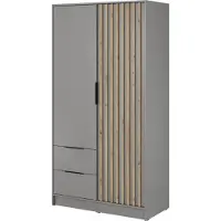 Ravio Kleiderschrank Stilo Grau Matt mit Lamellen – 105 cm, 2 Türen, 2 Schubladen, Universell