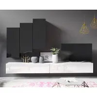 Ravio Wohnwand Amanda XI Breite 300cm Anbauwand Moderne Schrankwand TV-Schrank (Schwarz matt + Schwarz Hochglanz Fronten / Weiß matt + Weiß Hochglanz Fronten)