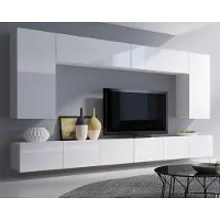 Ravio Wohnwand Amanda VII, Wohnzimmer-Set, Anbauwand, Schrankwand, Mediawand 300cm Breite (Weiß + Weiß Hochglanz)