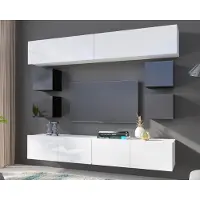 Ravio Wohnwand Amanda VIII, Stilvoll Anbauwand vom Hersteller, Moderne Schrankwand, Mediawand 210cm (Schwarz + Schwarz Hochglanz / Weiß + Weiß Hochglanz)