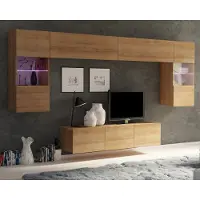 Ravio Wohnwand Amanda II Oberschrank Schrankwand mit zwei Vitrinen 150 cm breite TV Schrank Wohnzimmer-Set (Goldene Eiche)