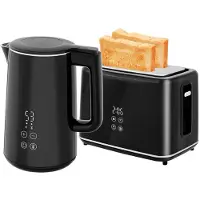Autolock Wasserkocher Toaster Set mit 1,5L Wasserkocher und 2 Toastscheiben Frühstücksset 2200W Schwarz