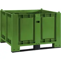 BRB-Lagertechnik Palettenbox mit 2 Kufen, LxBxH 1200 x 800 x 850 mm, grün, Boden/Wände geschlossen, Tragkraft 500 kg