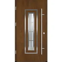 Haustuerenland.de Aluminium Haustür "FRAUKE" 82 mm RC2 mit Sprossen Golden Oak holzähnlich beidseitig außen öffnend DIN links
