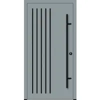 Haustuerenland.de Flügelüberdeckende Aluminium Haustür "NAOMI" 82 mm RC2 BLACKLINE Silbergrau RAL 7001 beidseitig innen öffnend DIN rechts