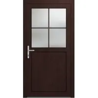 Haustuerenland.de Kunststoff Nebeneingangstür nach Maß "PAULA-O" 74 mm 1/2 Glas 4 Sprossenfelder Mahagoni holzähnlich innen öffnend DIN links
