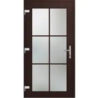 Haustuerenland.de Kunststoff Nebeneingangstür nach Maß "EMILY-O" 74 mm Vollglas 6 Sprossenfelder Mahagoni holzähnlich außen öffnend DIN links