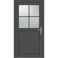Haustuerenland.de Kunststoff Nebeneingangstür nach Maß "PAULA-O" 74 mm 1/2 Glas 4 Sprossenfelder Anthrazit Eisenglimmer DB 703 innen öffnend DIN rechts